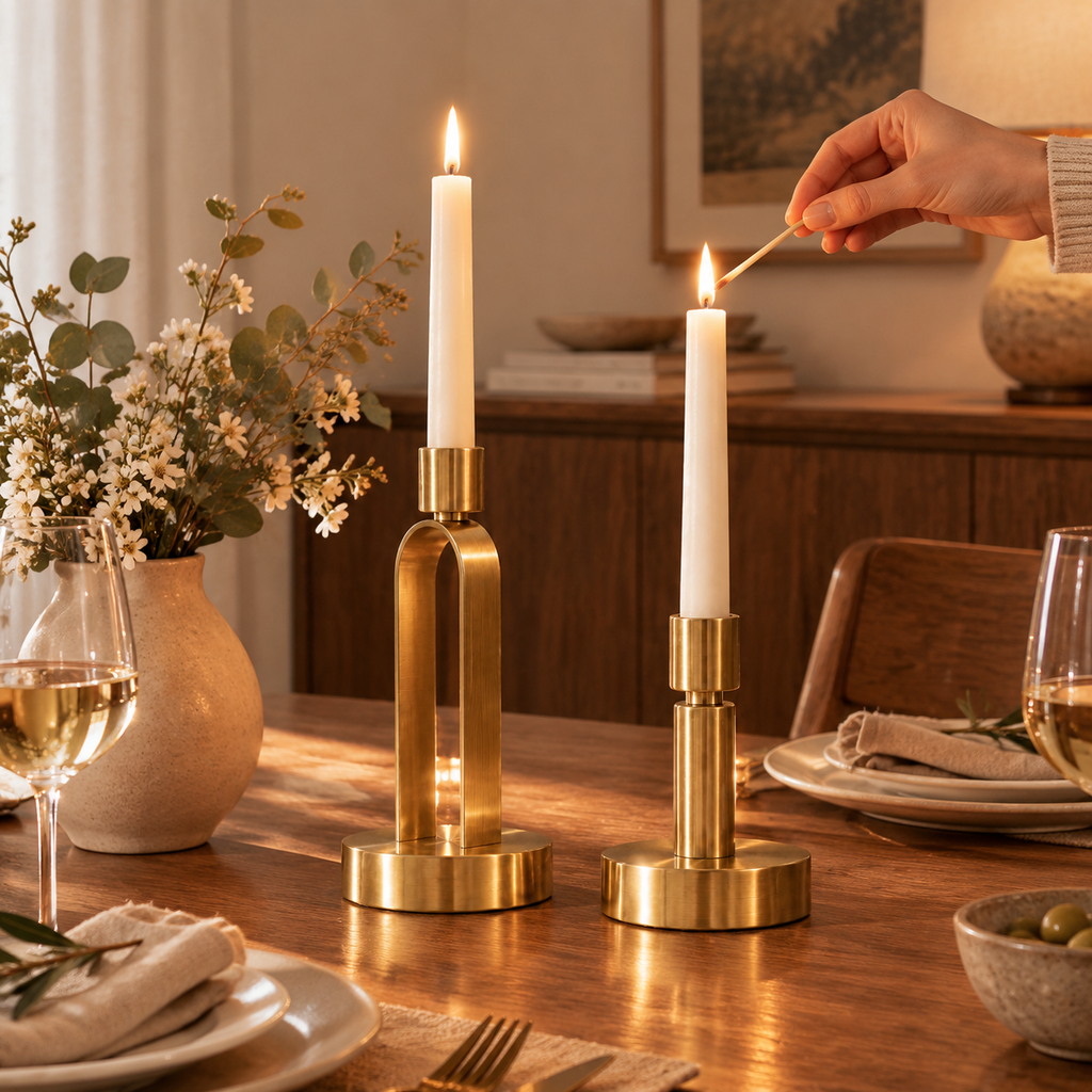 ZELVORIE Forma Brass Candleholder Pair